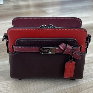 Coach Brown and Red Crossbody Bag with Elegant Design (Tate 18)